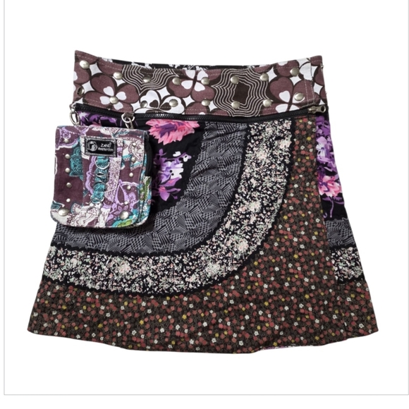 ZAND Amsterdam Reversible Snap Wrap Skirt Floral Pattern Hippie Festival  & Bag - Picture 1 of 11